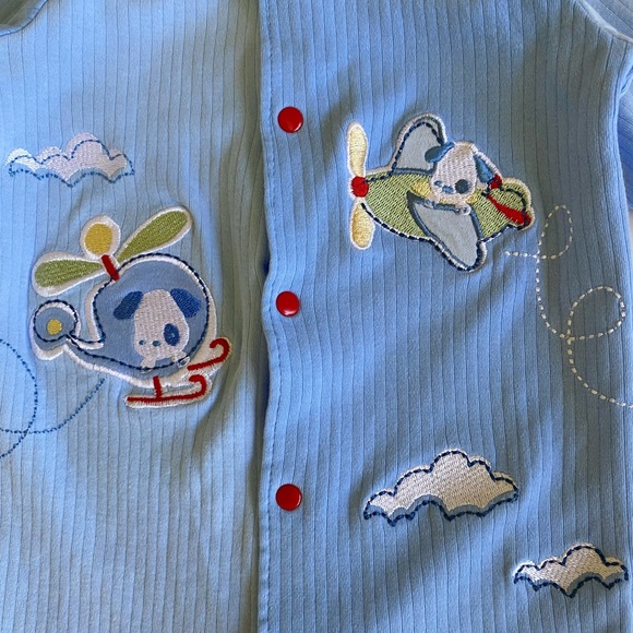 Tapioca by Little Me Colorblock Helicopter Airplane Flying Dogs Footie Size 3M - Picture 2 of 7